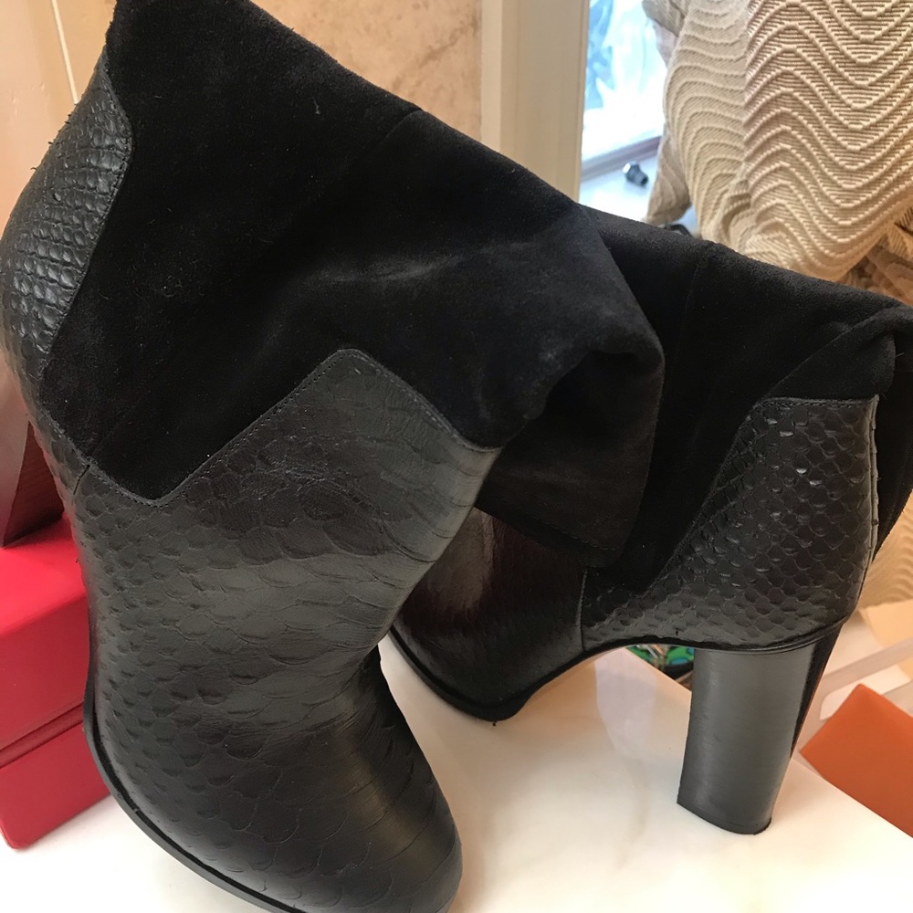 Vince Leather Black Python Heeled Boots - image 3